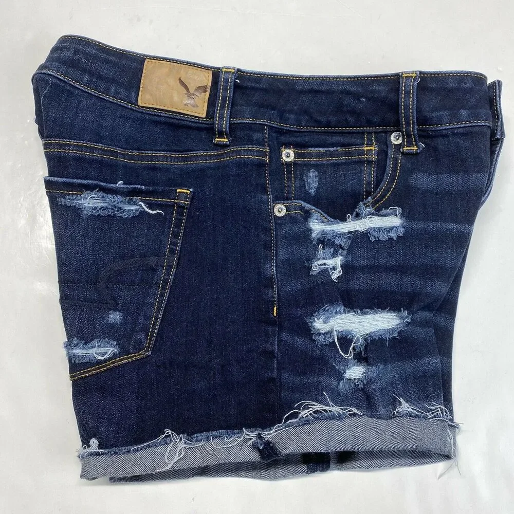 American Eagle Shorts 6 Hi-Rise Shortie 360 Super Stretch Denim Distressed EUC